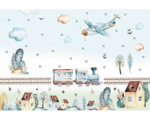 Фреска детская Ortograf Для самых маленьких 32922 Фактура флок FLK Флизелин (4x2,7) Голубой/Разноцветный, Мультимедия