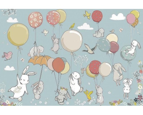 Фреска детская Ortograf Для самых маленьких 32928 Фактура флок FLK Флизелин (4x2,7) Голубой/Разноцветный, Животные/Воздушные шары