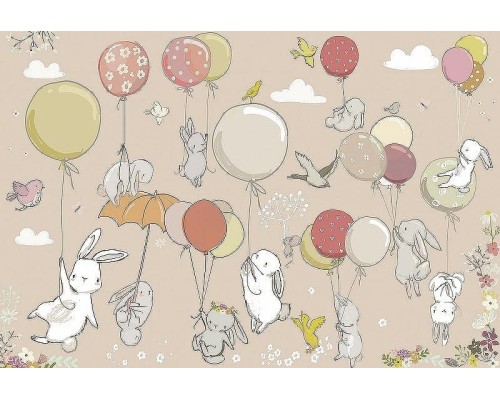 Фреска детская Ortograf Для самых маленьких 32929 Фактура флок FLK Флизелин (4x2,7) Розовый/Разноцветный, Животные/Воздушные шары