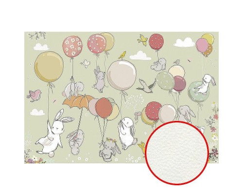 Фреска детская Ortograf Для самых маленьких 32930 Фактура флок FLK Флизелин (4x2,7) Зеленый/Разноцветный, Животные/Воздушные шары