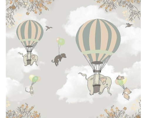 Фреска детская Ortograf Для самых маленьких 32931 Фактура флок FLK Флизелин (3,1x2,7) Серый, Животные/Воздушные шары