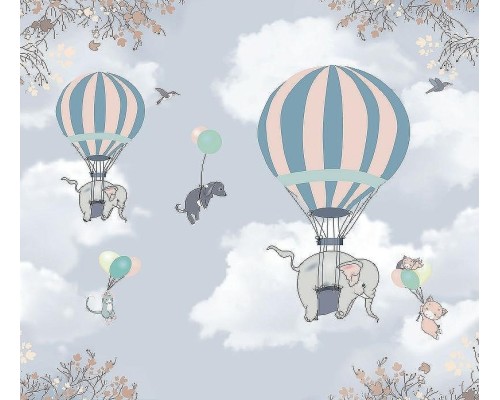 Фреска детская Ortograf Для самых маленьких 32932 Фактура флок FLK Флизелин (3,1x2,7) Голубой, Животные/Воздушные шары