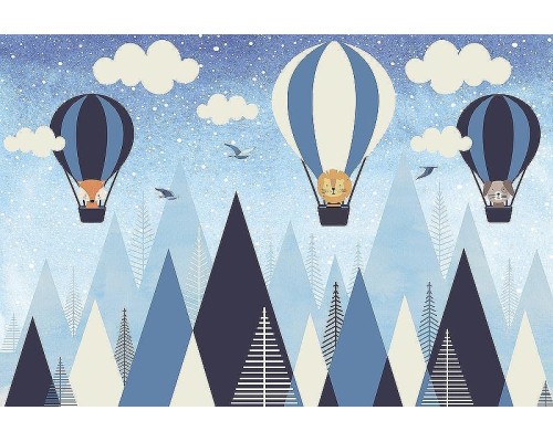 Фреска детская Ortograf Для самых маленьких 32948 Фактура бархат FX Флизелин (4x2,7) Синий, Животные/Воздушные шары