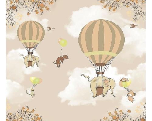 Фреска детская Ortograf Для самых маленьких 32933 Фактура флок FLK Флизелин (3,1x2,7) Бежевый, Животные/Воздушные шары