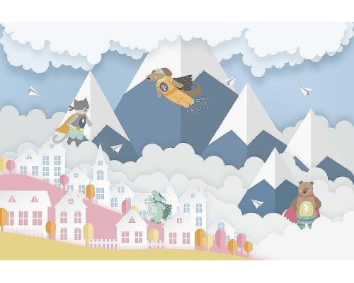 Фреска детская Ortograf Для самых маленьких 32949 Фактура флок FLK Флизелин (4x2,7) Синий/Разноцветный, Мультимедия