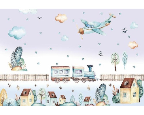 Фреска детская Ortograf Для самых маленьких 32924 Фактура флок FLK Флизелин (4x2,7) Сиреневый/Разноцветный, Мультимедия