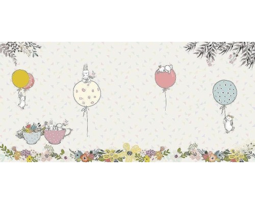 Фреска детская Ortograf Для самых маленьких 32934 Фактура флок FLK Флизелин (5,7x2,7) Бежевый/Разноцветный, Животные/Воздушные шары