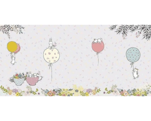 Фреска детская Ortograf Для самых маленьких 32935 Фактура флок FLK Флизелин (5,7x2,7) Сиреневый/Разноцветный, Животные/Воздушные шары