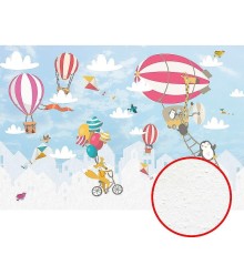 Фреска детская Ortograf Для самых маленьких 32952 Фактура бархат FX Флизелин (4x2,7) Голубой/Разноцветный, Животные/Воздушные шары