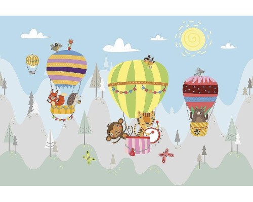 Фреска детская Ortograf Для самых маленьких 32958 Фактура флок FLK Флизелин (4x2,7) Разноцветный, Животные/Воздушные шары