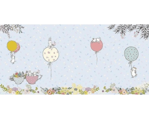 Фреска детская Ortograf Для самых маленьких 32936 Фактура флок FLK Флизелин (5,7x2,7) Голубой/Разноцветный, Животные/Воздушные шары