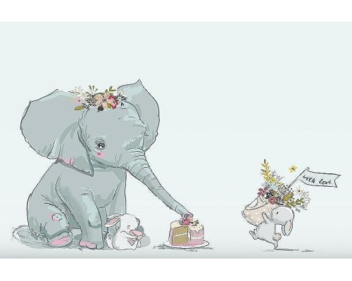 Фреска детская Ortograf Для самых маленьких 32938 Фактура флок FLK Флизелин (4x2,7) Голубой, Животные