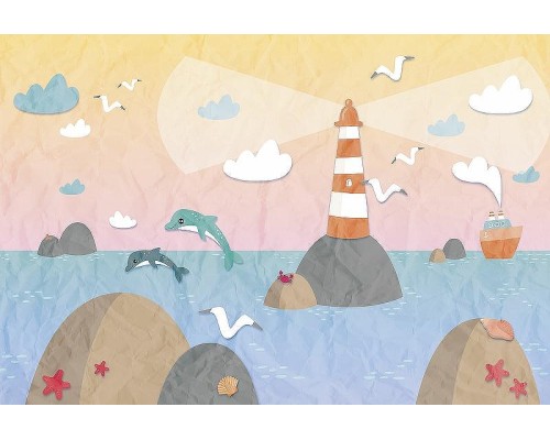 Фреска детская Ortograf Для самых маленьких 32953 Фактура бархат FX Флизелин (4x2,7) Разноцветный, Море/Пейзаж