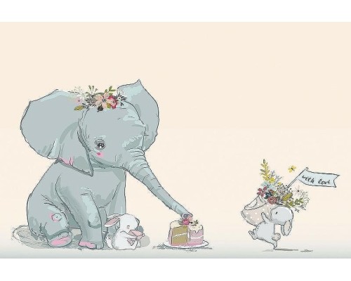 Фреска детская Ortograf Для самых маленьких 32939 Фактура флок FLK Флизелин (4x2,7) Бежевый/Разноцветный, Животные