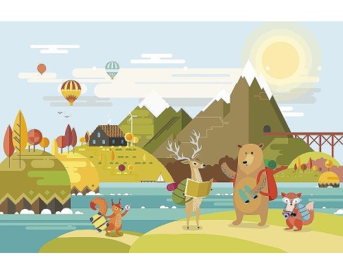 Фреска детская Ortograf Для самых маленьких 32954 Фактура флок FLK Флизелин (4x2,7) Разноцветный, Животные/Пейзаж