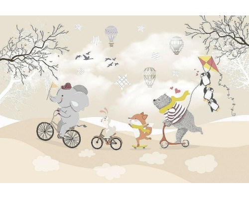 Фреска детская Ortograf Для самых маленьких 33684 Фактура флок FLK Флизелин (4x2,7) Бежевый/Разноцветный, Животные