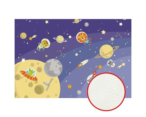 Фреска детская Ortograf Для самых маленьких 32956 Фактура флок FLK Флизелин (4x2,7) Фиолетовый/Разноцветный, Космос/Животные