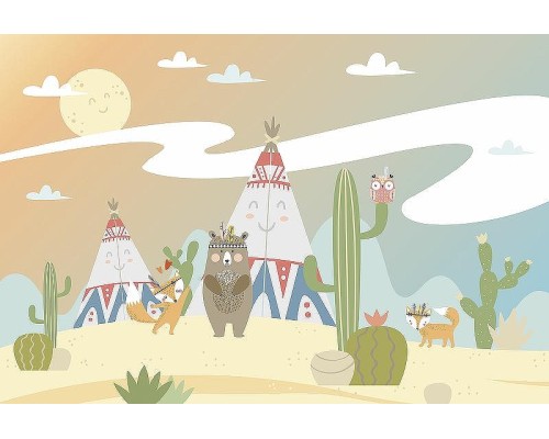 Фреска детская Ortograf Для самых маленьких 32957 Фактура бархат FX Флизелин (4x2,7) Разноцветный, Животные/Пейзаж