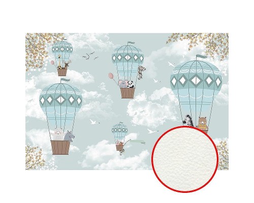 Фреска детская Ortograf Для самых маленьких 33685 Фактура флок FLK Флизелин (4x2,7) Бирюзовый, Животные/Воздушные шары