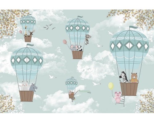 Фреска детская Ortograf Для самых маленьких 33685 Фактура флок FLK Флизелин (4x2,7) Бирюзовый, Животные/Воздушные шары