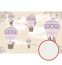 Фреска детская Ortograf Для самых маленьких 33686 Фактура флок FLK Флизелин (4x2,7) Бежевый/Розовый, Животные/Воздушные шары