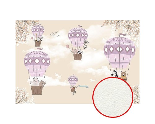 Фреска детская Ortograf Для самых маленьких 33686 Фактура флок FLK Флизелин (4x2,7) Бежевый/Розовый, Животные/Воздушные шары