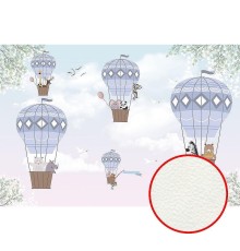 Фреска детская Ortograf Для самых маленьких 33687 Фактура флок FLK Флизелин (4x2,7) Бирюзовый/Розовый/Фиолетовый, Животные/Воздушные шары