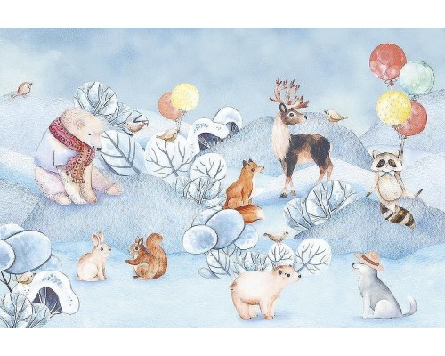 Фреска детская Ortograf Для самых маленьких 33688 Фактура флок FLK Флизелин (4x2,7) Голубой/Разноцветный, Животные