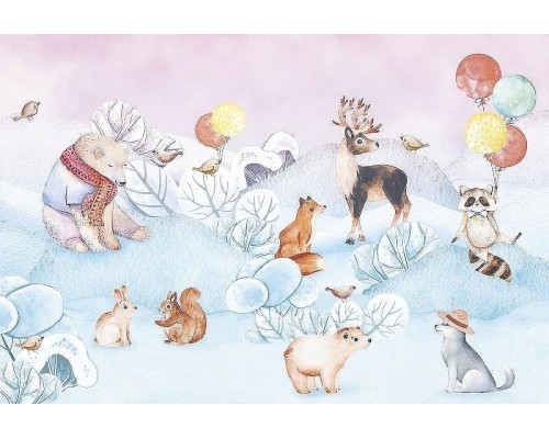 Фреска детская Ortograf Для самых маленьких 33689 Фактура флок FLK Флизелин (4x2,7) Голубой/Разноцветный, Животные