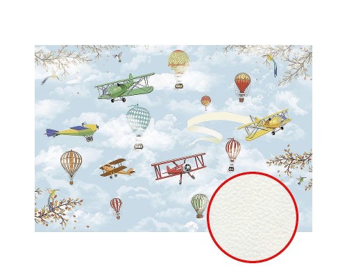 Фреска детская Ortograf Для самых маленьких 33690 Фактура флок FLK Флизелин (4x2,7) Голубой/Разноцветный, Воздушные шары/Самолеты