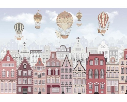 Фреска детская Ortograf Для самых маленьких 33692 Фактура флок FLK Флизелин (4x2,7) Разноцветный, Воздушные шары/Город