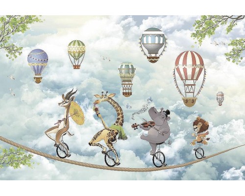 Фреска детская Ortograf Для самых маленьких 33694 Фактура флок FLK Флизелин (4x2,7) Голубой/Разноцветный, Животные/Воздушные шары