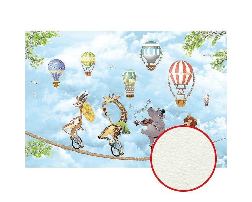 Фреска детская Ortograf Для самых маленьких 33695 Фактура флок FLK Флизелин (4x2,7) Голубой/Разноцветный, Животные/Воздушные шары