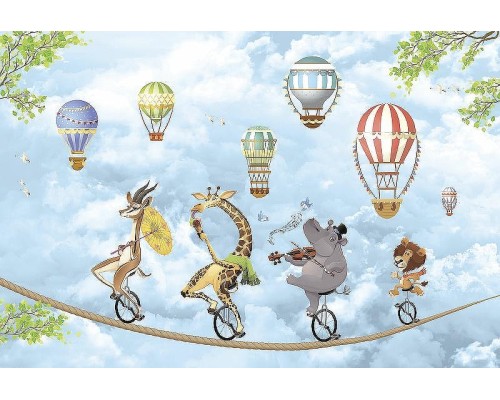 Фреска детская Ortograf Для самых маленьких 33695 Фактура флок FLK Флизелин (4x2,7) Голубой/Разноцветный, Животные/Воздушные шары