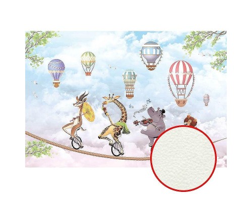 Фреска детская Ortograf Для самых маленьких 33696 Фактура флок FLK Флизелин (4x2,7) Голубой/Разноцветный, Животные/Воздушные шары