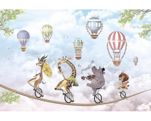 Фреска детская Ortograf Для самых маленьких 33696 Фактура флок FLK Флизелин (4x2,7) Голубой/Разноцветный, Животные/Воздушные шары