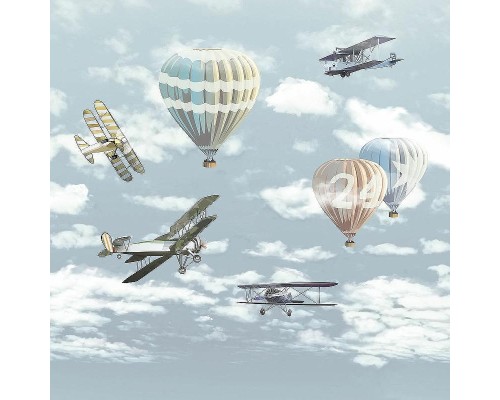 Фреска детская Ortograf Для самых маленьких 32904 Фактура флок FLK Флизелин (2,7x2,7) Голубой/Разноцветный, Самолеты/Воздушные шары