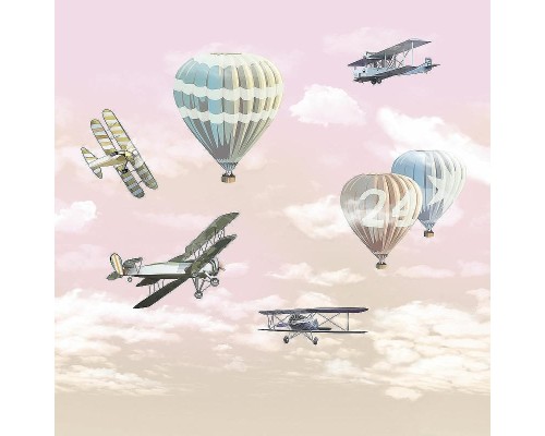 Фреска детская Ortograf Для самых маленьких 32905 Фактура флок FLK Флизелин (2,7x2,7) Розовый/Разноцветный, Самолеты/Воздушные шары