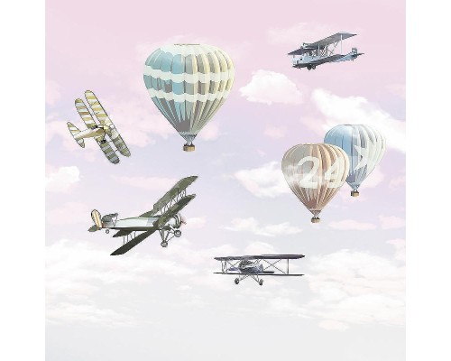 Фреска детская Ortograf Для самых маленьких 32906 Фактура флок FLK Флизелин (2,7x2,7) Розовый/Разноцветный, Самолеты/Воздушные шары