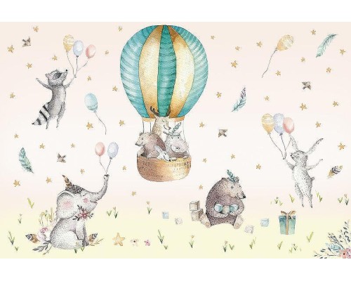 Фреска детская Ortograf Для самых маленьких 32902 Фактура флок FLK Флизелин (4x2,7) Розовый/Разноцветный, Животные/Воздушные шары