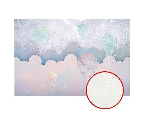 Фреска детская Ortograf Для самых маленьких 32961 Фактура флок FLK Флизелин (4x2,7) Сиреневый/Розовый, Облака/Воздушные шары