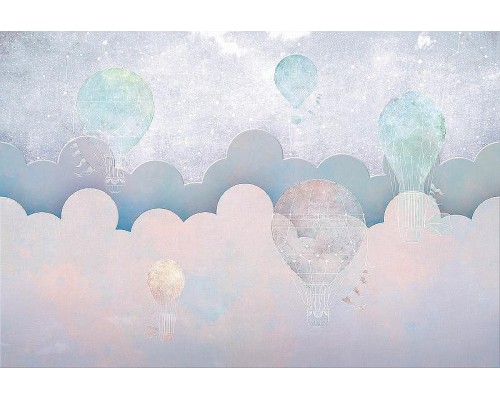 Фреска детская Ortograf Для самых маленьких 32961 Фактура флок FLK Флизелин (4x2,7) Сиреневый/Розовый, Облака/Воздушные шары