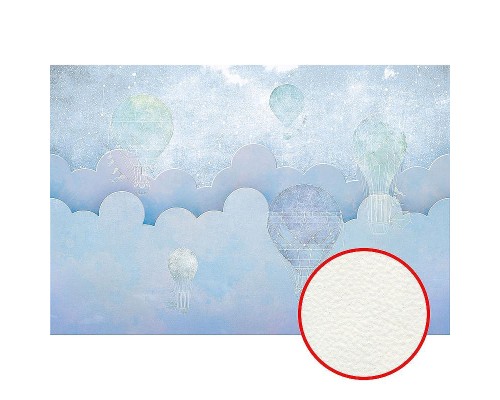 Фреска детская Ortograf Для самых маленьких 32962 Фактура флок FLK Флизелин (4x2,7) Голубой, Облака/Воздушные шары