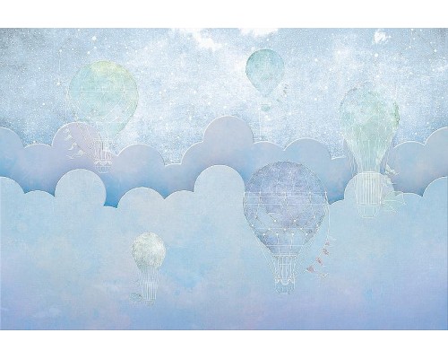 Фреска детская Ortograf Для самых маленьких 32962 Фактура флок FLK Флизелин (4x2,7) Голубой, Облака/Воздушные шары