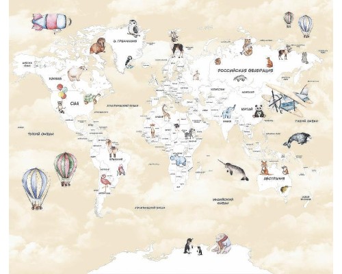 Фреска детская Ortograf Для самых маленьких 33708 Фактура бархат FX Флизелин (3,2x2,7) Бежевый, Карты