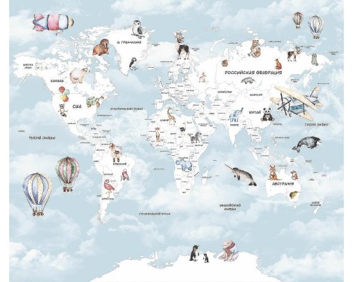 Фреска детская Ortograf Для самых маленьких 33707 Фактура бархат FX Флизелин (3,2x2,7) Голубой, Карты