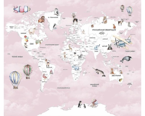 Фреска детская Ortograf Для самых маленьких 33706 Фактура флок FLK Флизелин (3,2x2,7) Розовый, Карты