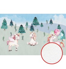 Фреска детская Ortograf Для самых маленьких 33705 Фактура бархат FX Флизелин (4,3x2,7) Серый/Голубой/Розовый, Животные/Деревья