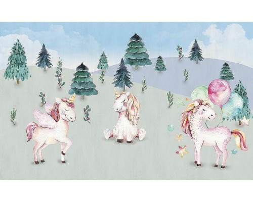 Фреска детская Ortograf Для самых маленьких 33705 Фактура бархат FX Флизелин (4,3x2,7) Серый/Голубой/Розовый, Животные/Деревья