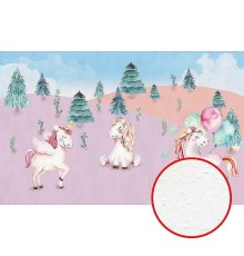 Фреска детская Ortograf Для самых маленьких 33704 Фактура бархат FX Флизелин (4,3x2,7) Голубой/Розовый, Животные/Деревья